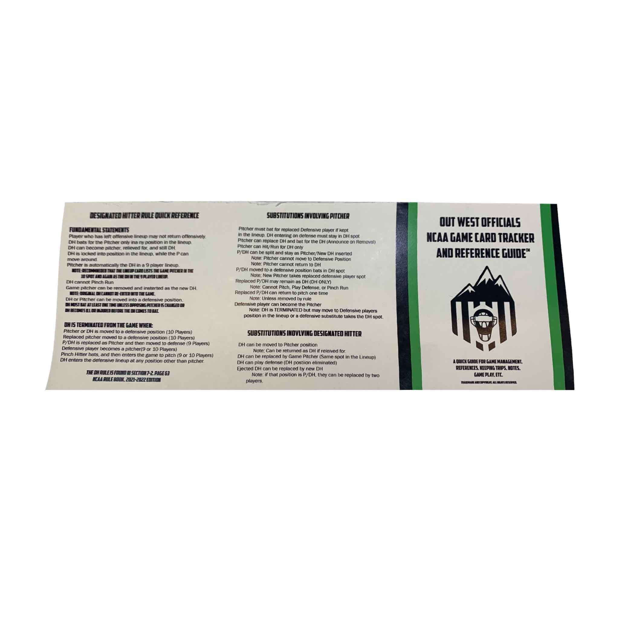 Out West Officials Game Card Tracker and Reference Guide™