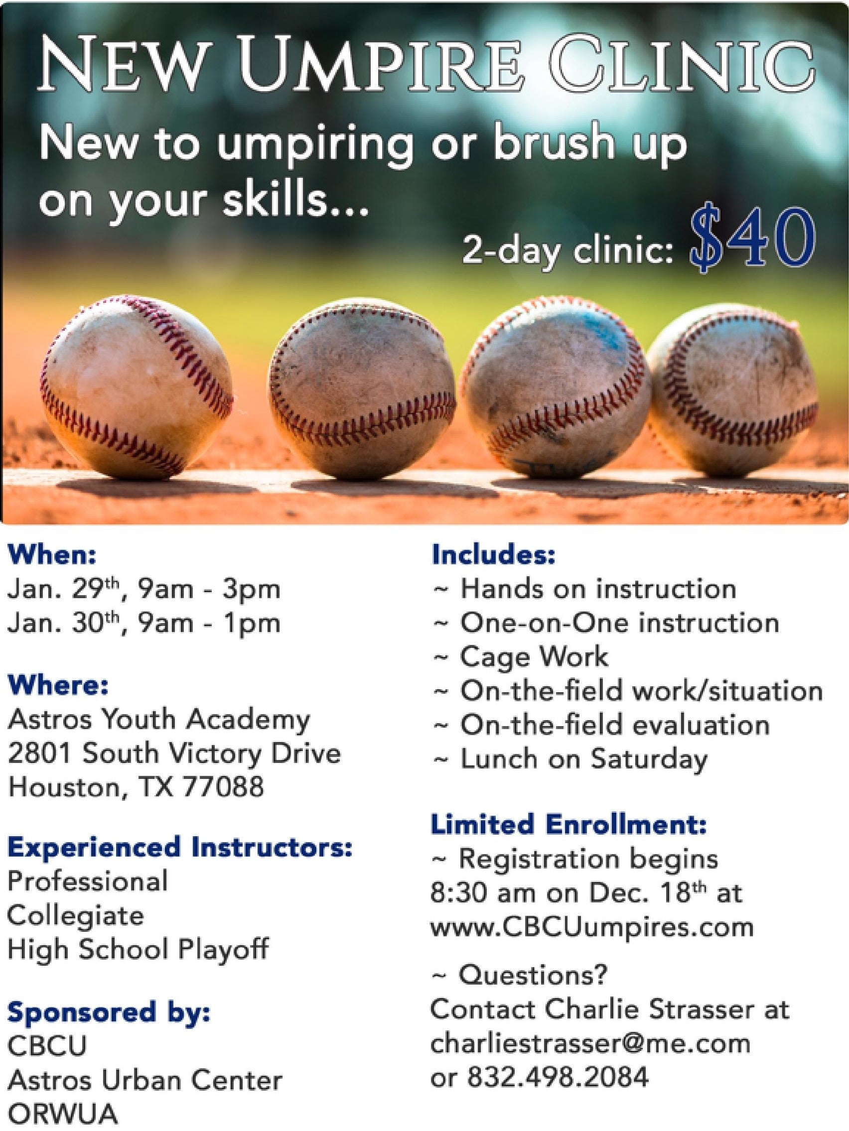 Want to learn how to umpire baseball ? New Clinic January 2022