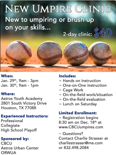 Want to learn how to umpire baseball ? New Clinic January 2022