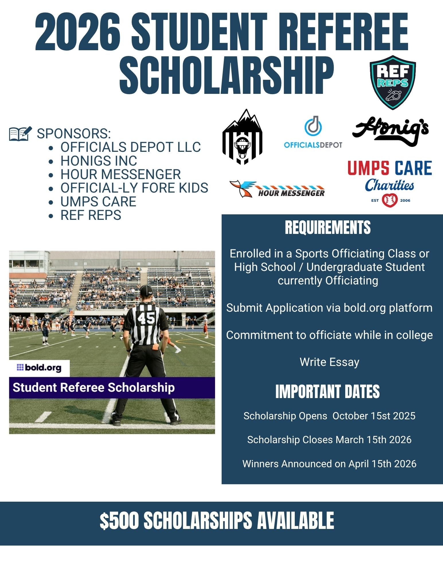 2026 Student Referee Scholarship NOW OPEN ( $3,500 awarded in 2025)