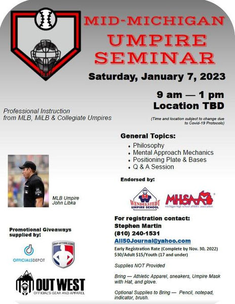 Mid Michigan Umpire Seminar - Saturday Jan 7, 2023