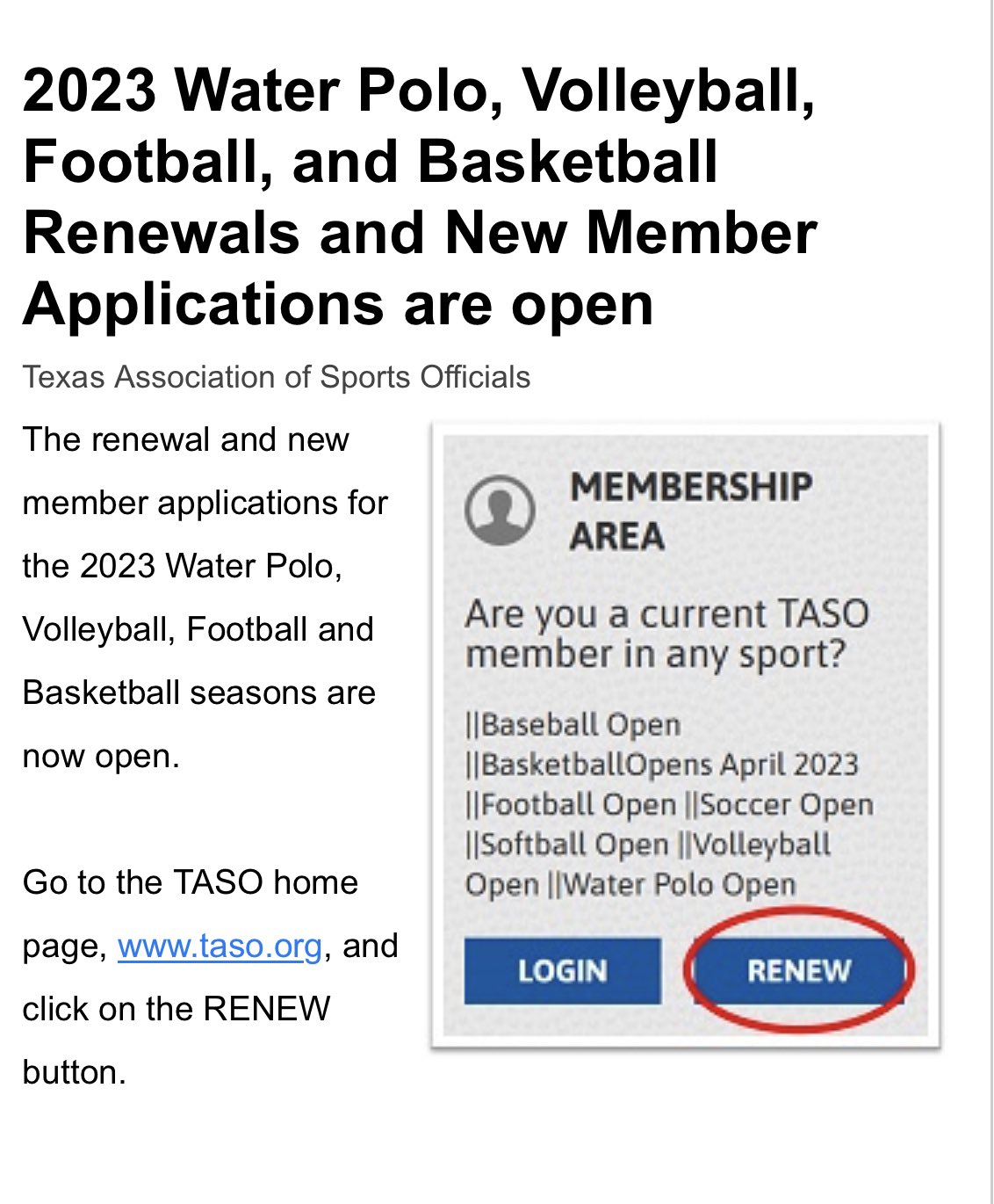 2023 Water Polo, Volleyball, Football and Basketball Renewals and New Member Applications are now open.