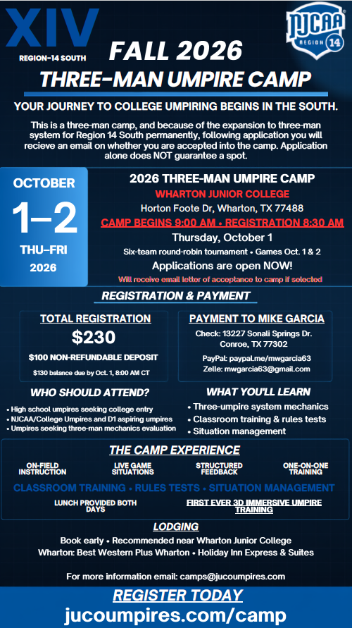 2026 Region XIV Umpire Camps Registration Information Now Posted
