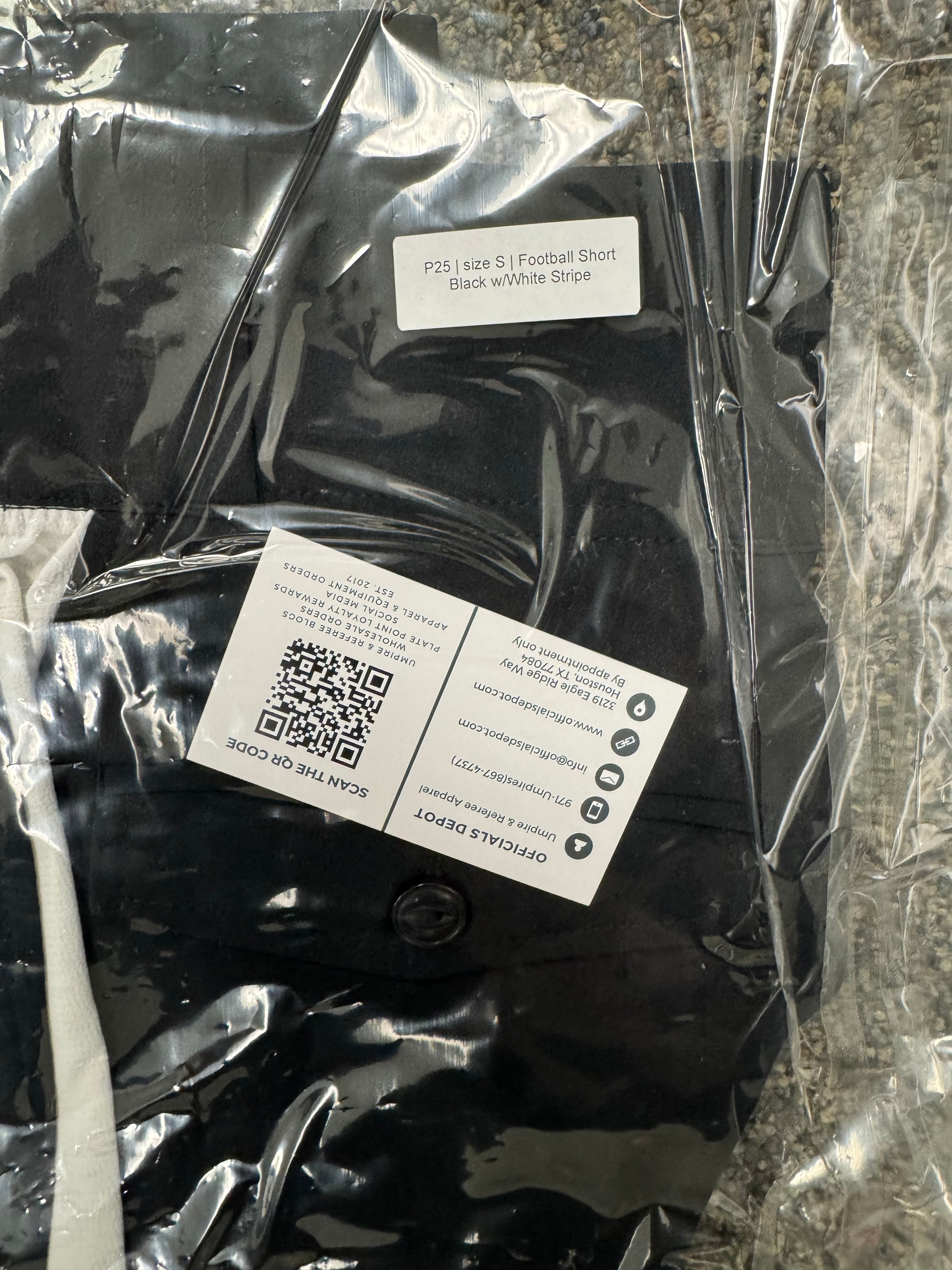 P25 | size SMALL | Football Short Black w/White Stripe  [Clearance/Outlet - No RETURNS/EXCHANGES]