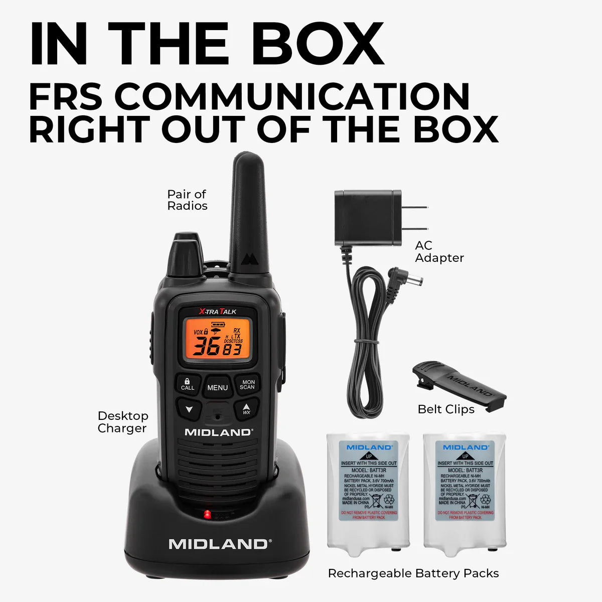 Midland LXT600 FRS License-Free Walkie Talkie 2 Pack - LXT600VP3