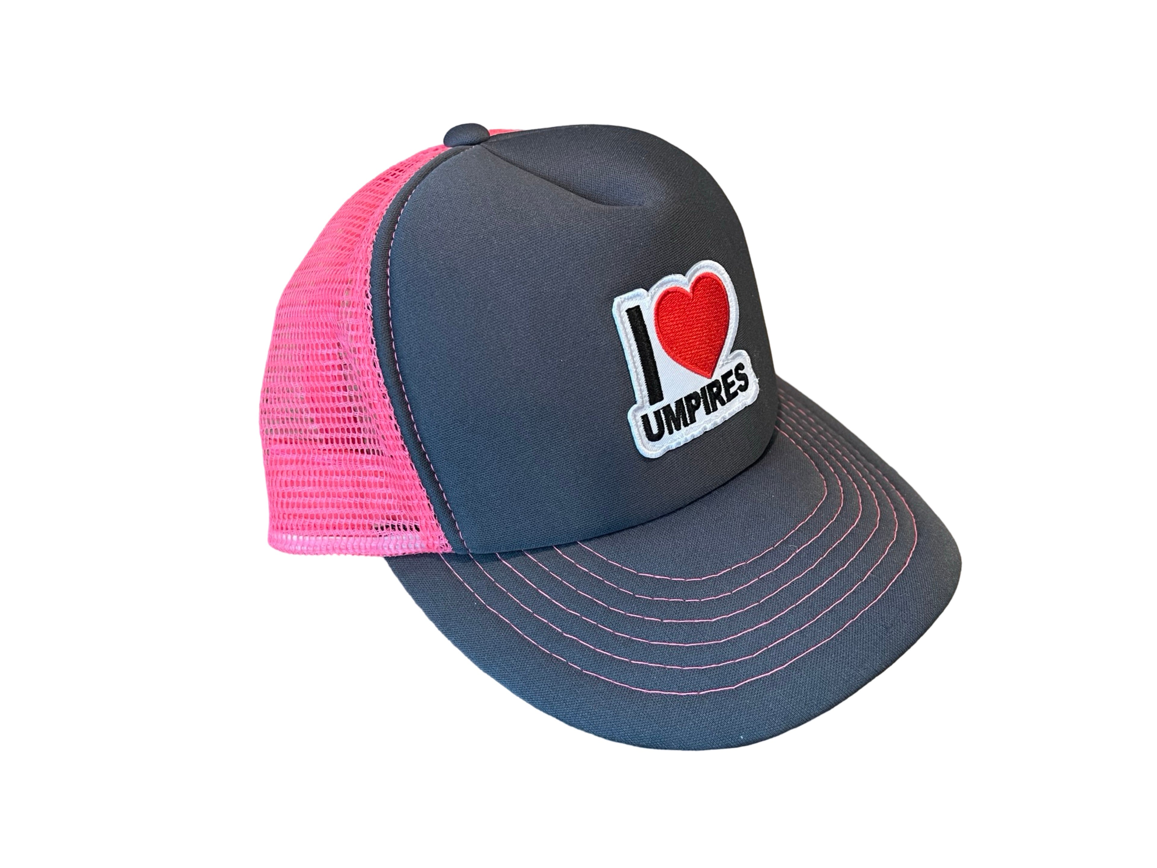 I  ❤️ Umpires Pink Trucker Hat | 100% of proceeds go towards the Student Referee Scholarship