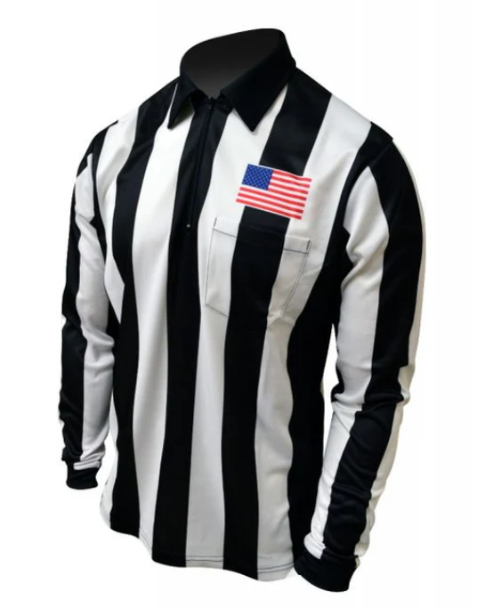 Honig's 2.25" Striped Long Sleeve Football/Lacrosse Jersey With Sublimated American Flag On Left Chest