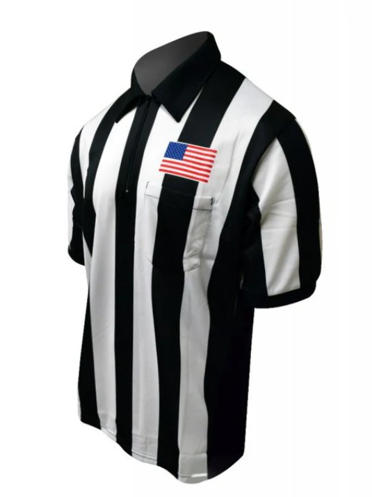 Honig's 2.25" Striped Short Sleeve Football/Lacrosse Shirt With Sublimated American Flag On Left Chest