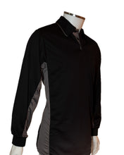 (LONG SLEEVE) Current Major League Replica Umpire Shirt - BLACK with CHARCOAL GRAY - Long Sleeve - Officials Depot