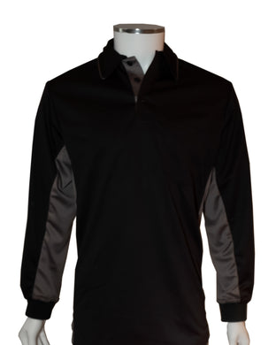 (LONG SLEEVE) Current Major League Replica Umpire Shirt - BLACK with CHARCOAL GRAY - Long Sleeve - Officials Depot