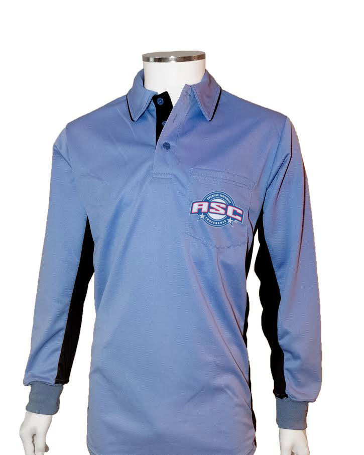 ASC (LONG SLEEVE) Current Major League Replica Umpire Shirt - SKY BLUE with BLACK - Long Sleeve - Officials Depot