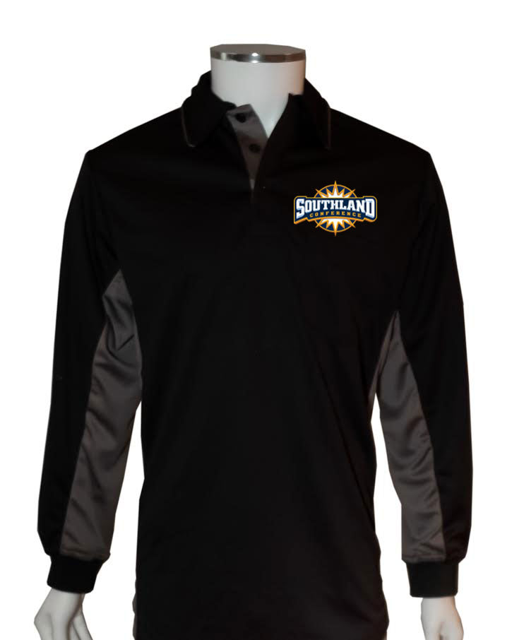 Southland Conference (LONG SLEEVE) Current Major League Replica Umpire Shirt - BLACK with CHARCOAL GRAY - Long Sleeve - Officials Depot